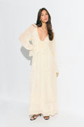 Chiffon maxi long sleeve dress - Creme