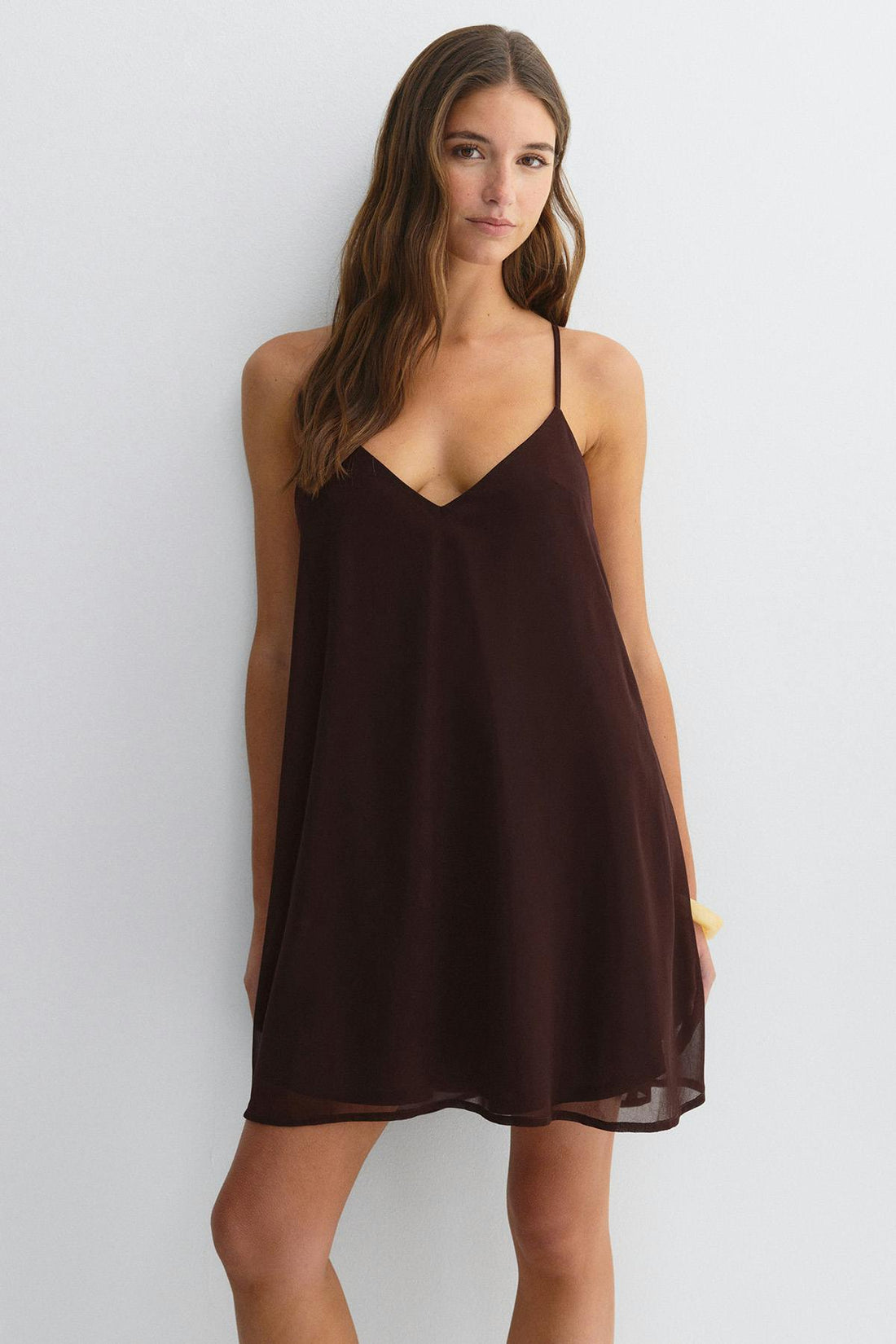 Beaded chiffon mini dress - Marron