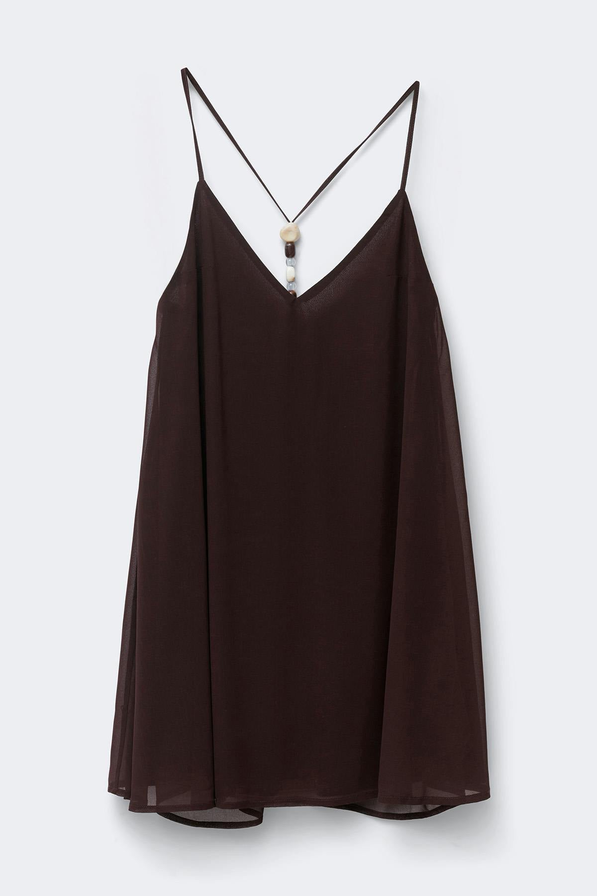 Beaded chiffon mini dress - Marron