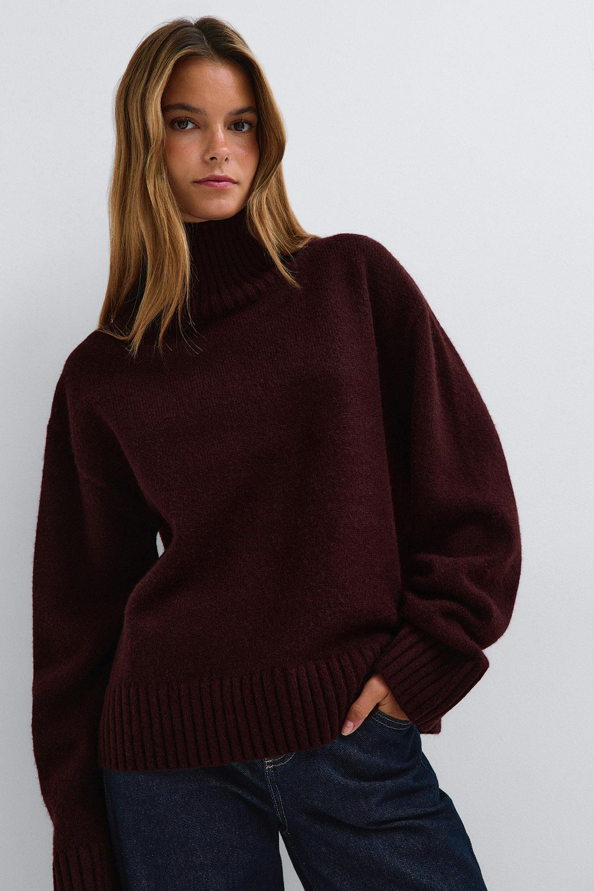 Knitted turtleneck sweater - Fir green