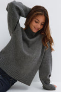 Knitted turtleneck sweater - Dark grey melange