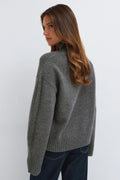 Knitted turtleneck sweater - Dark grey melange