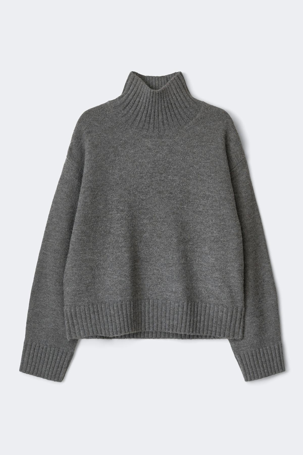 Knitted turtleneck sweater - Dark grey melange