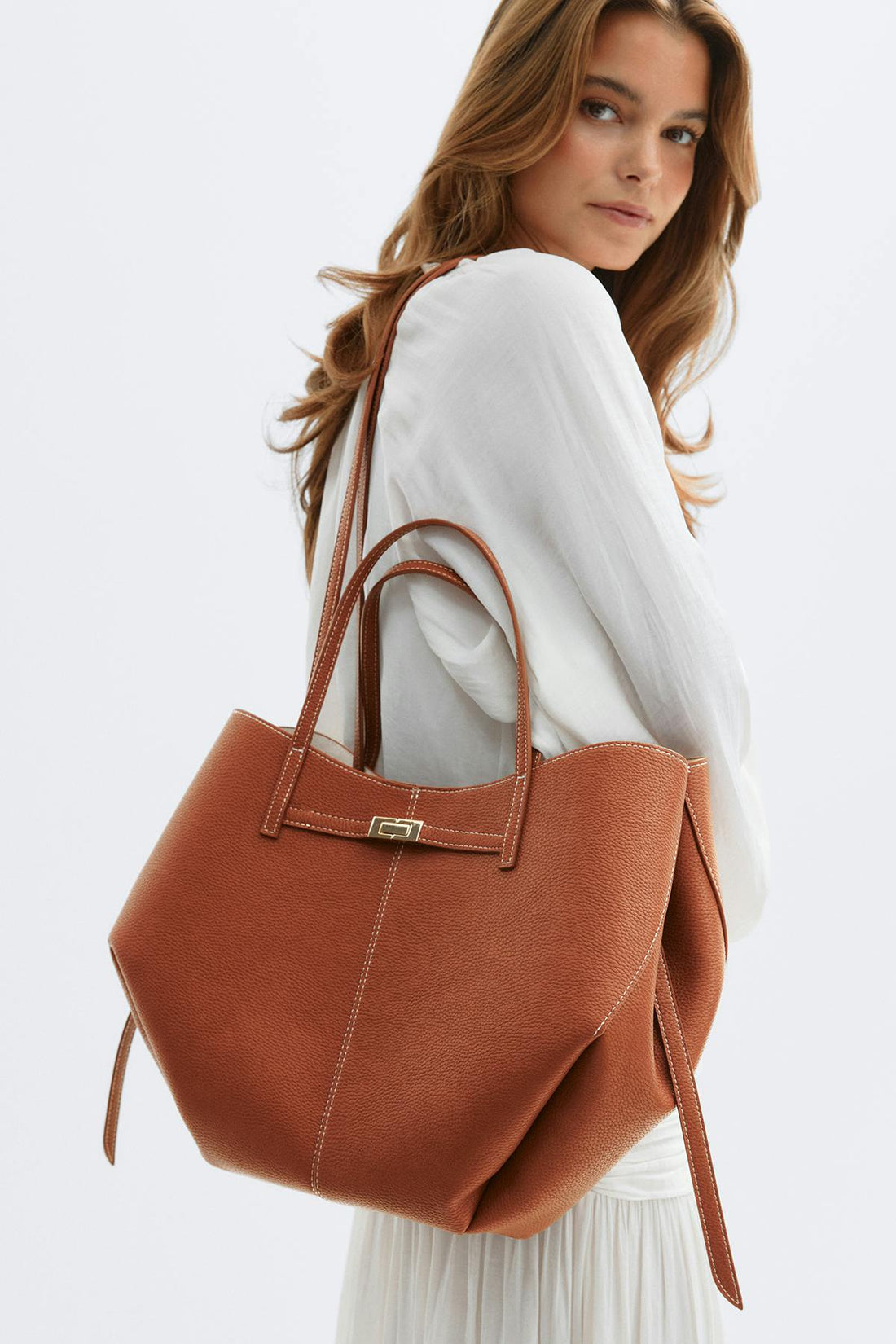 Detail strap tote bag - Camel