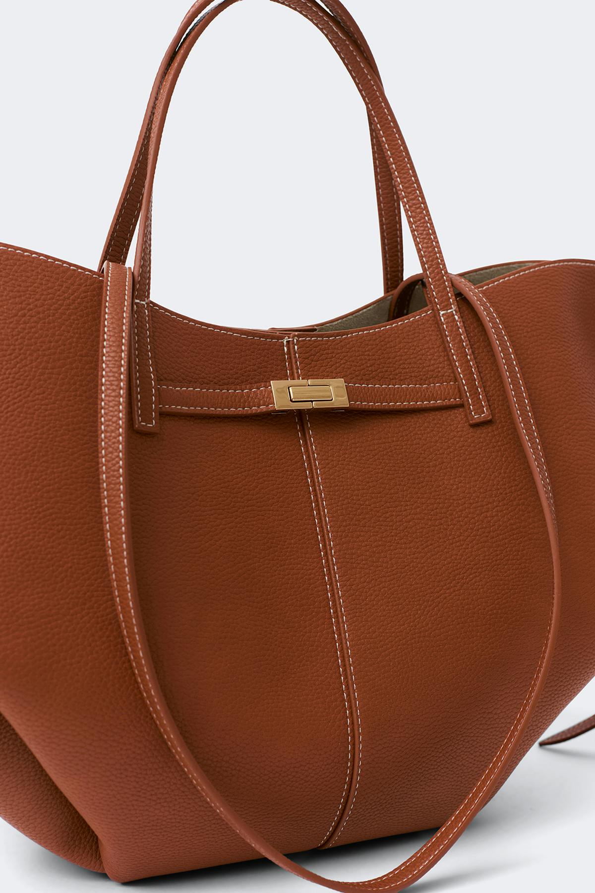 Detail strap tote bag - Marron foncé