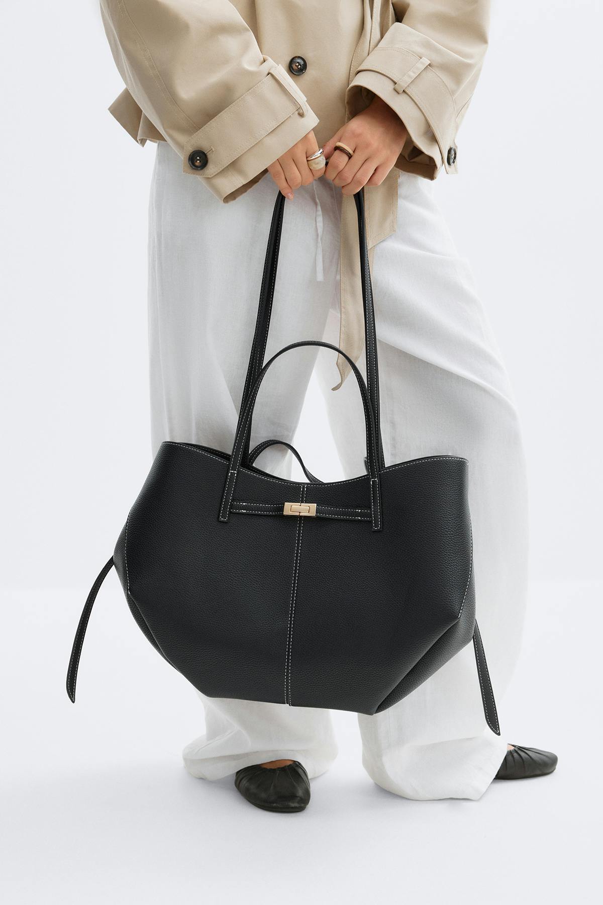 Detail strap tote bag - Black/black