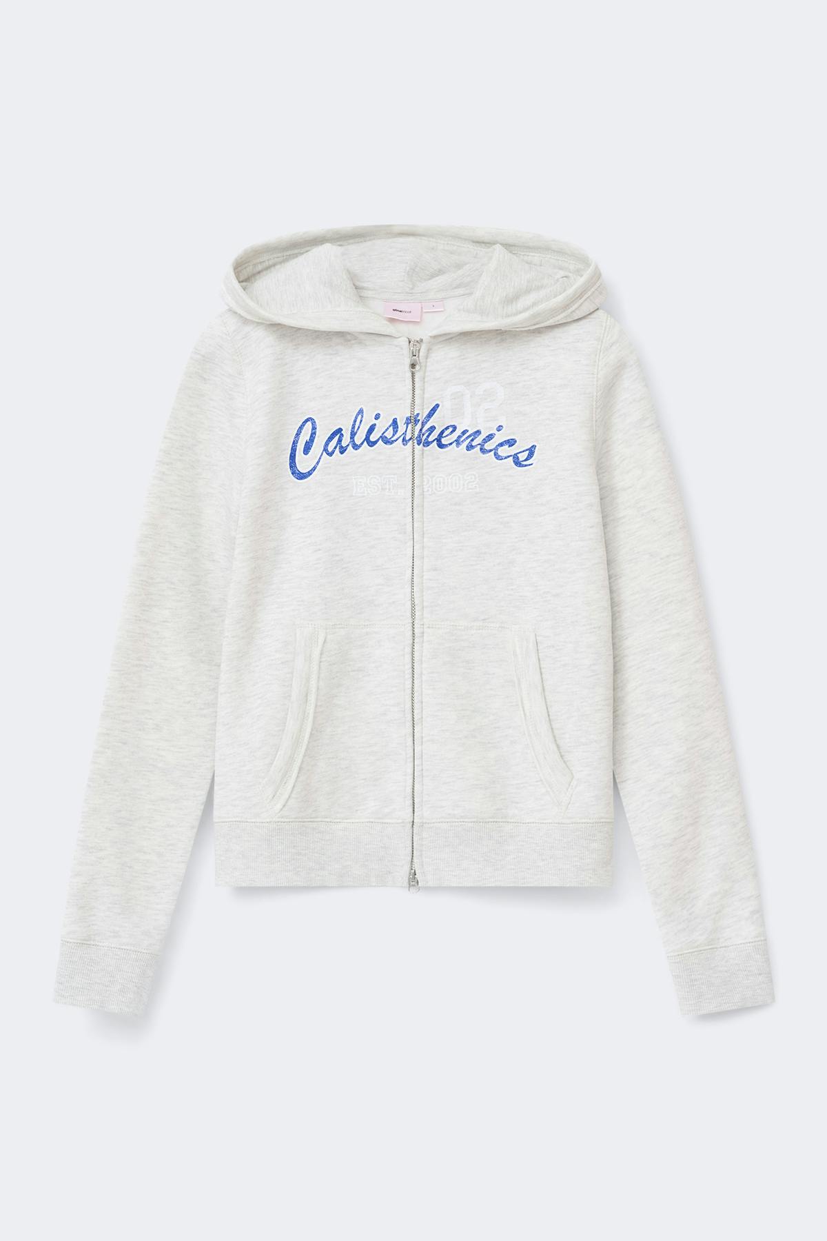 Y y2k 2 way zip hoodie - Lt greym/print