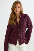 Chunky knitted cable cardigan - True blue