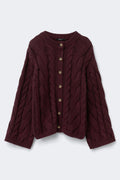 Chunky knitted cable cardigan - True blue