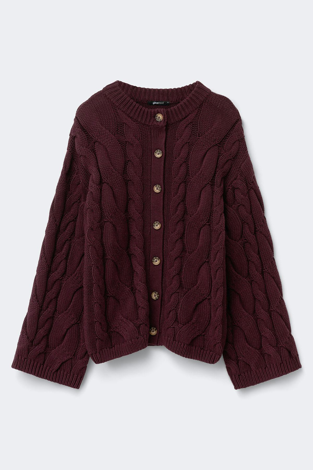 Chunky knitted cable cardigan - True blue
