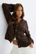 Chunky knitted cable cardigan - True blue