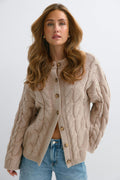 Chunky knitted cable cardigan - Pink cosmos