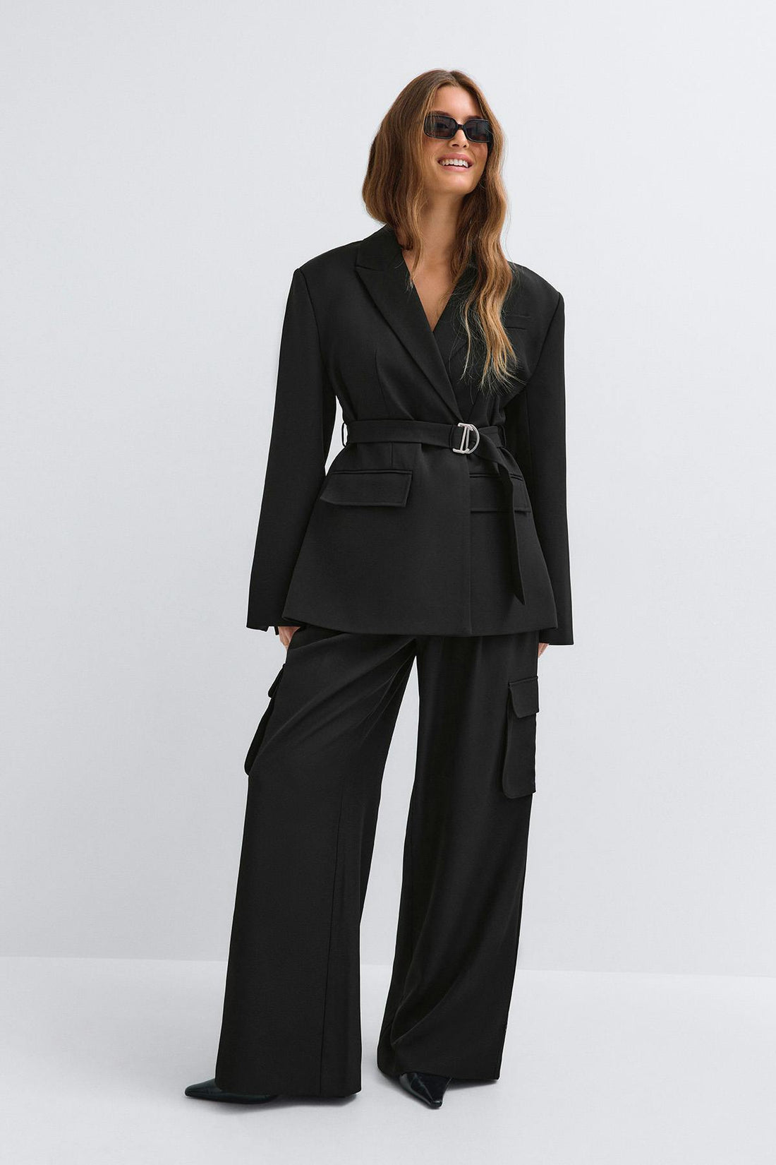 Shaped belted blazer - Noir