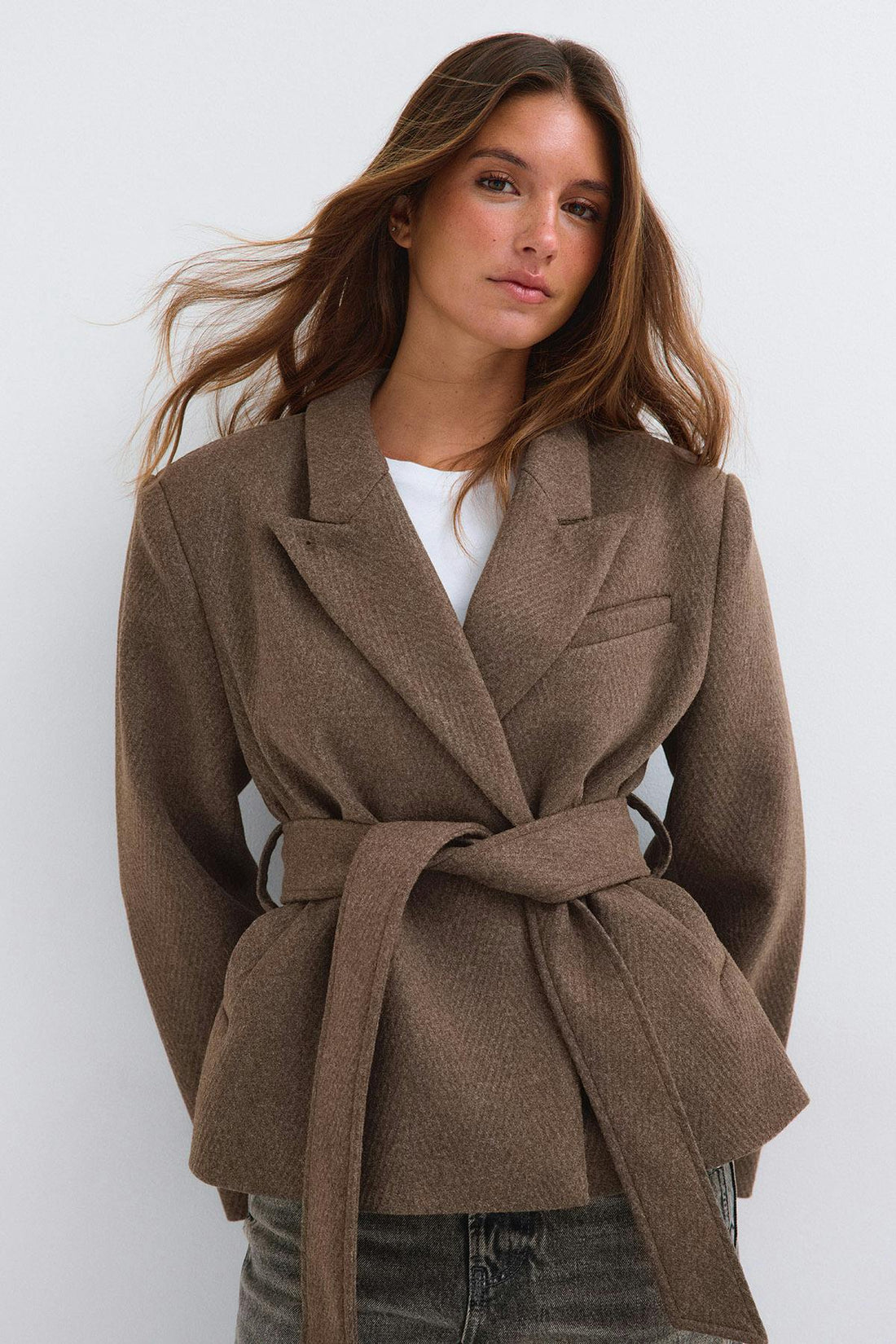Herringbone short coat - Deep taupe