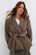 Herringbone short coat - Deep taupe