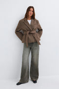 Herringbone short coat - Deep taupe
