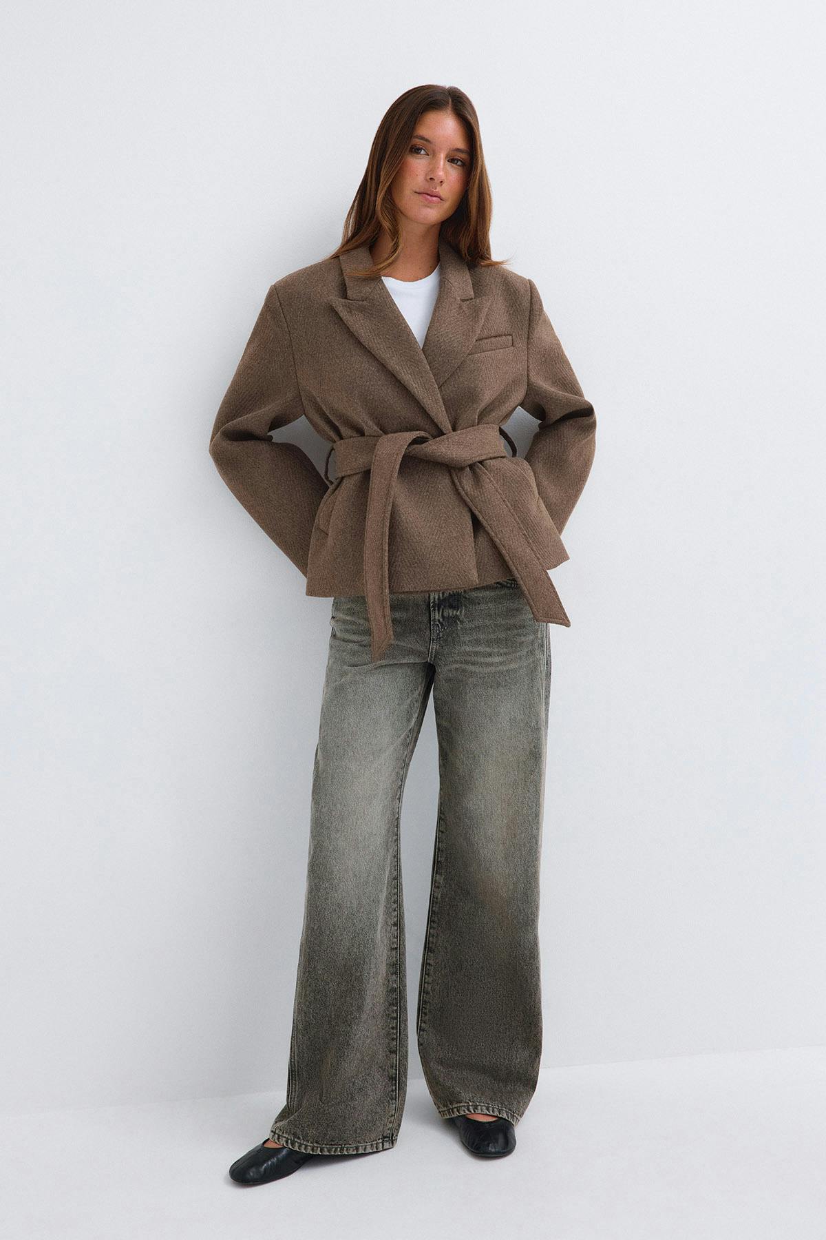 Herringbone short coat - Deep taupe