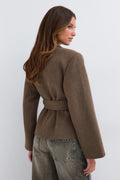 Herringbone short coat - Deep taupe