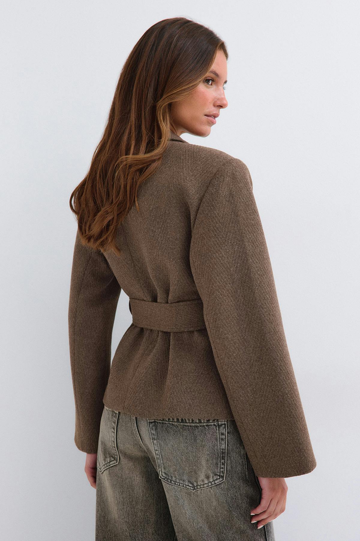 Herringbone short coat - Deep taupe