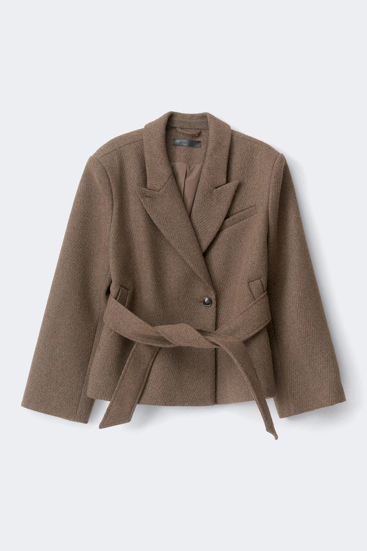 Herringbone short coat - Deep taupe