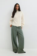 Alpaca funnel knitted cardigan - Brown melange