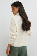 Alpaca funnel knitted cardigan - Blanc cassé