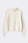 Alpaca funnel knitted cardigan - Blanc cassé