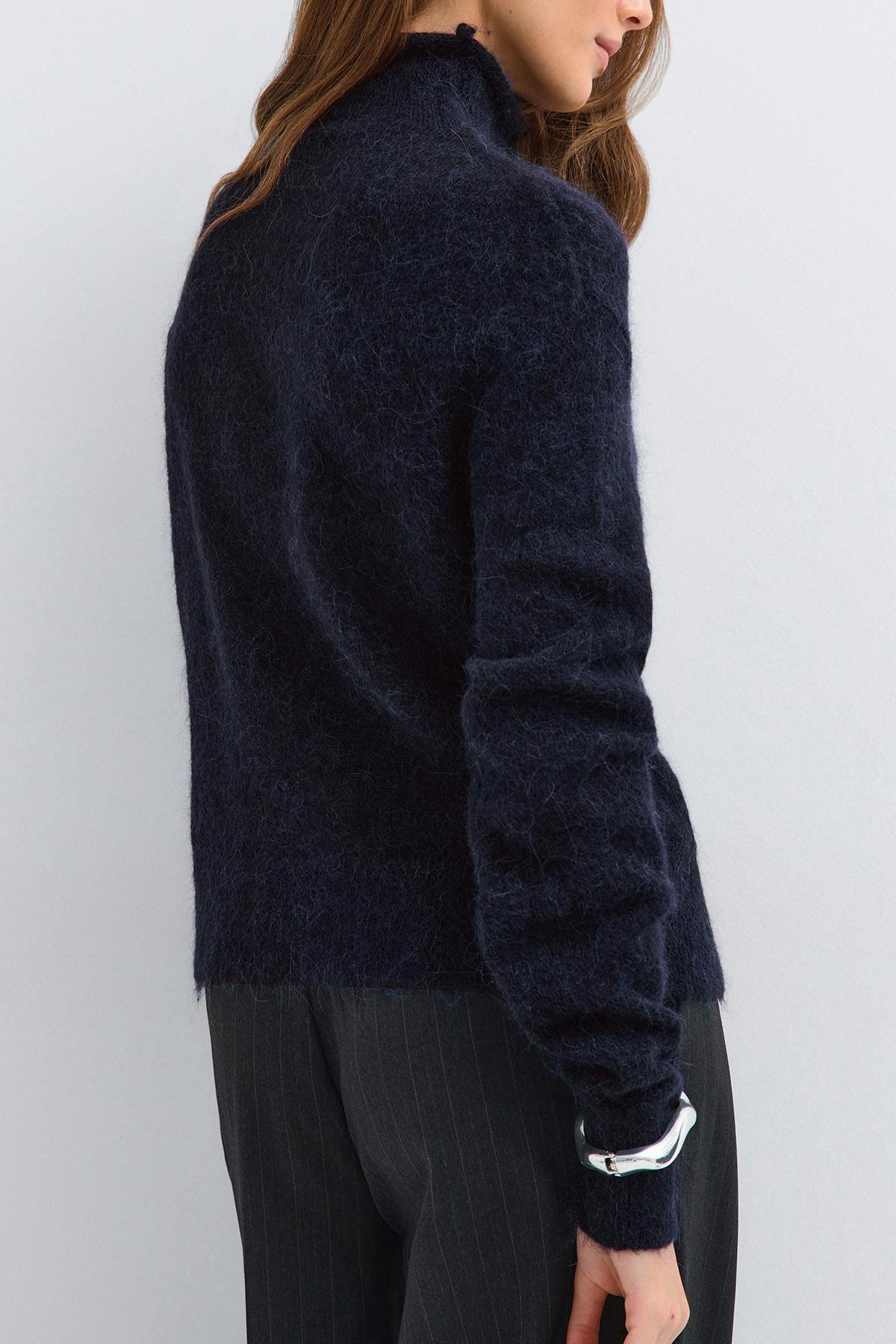 Alpaca funnel knitted cardigan - Blanc cassé