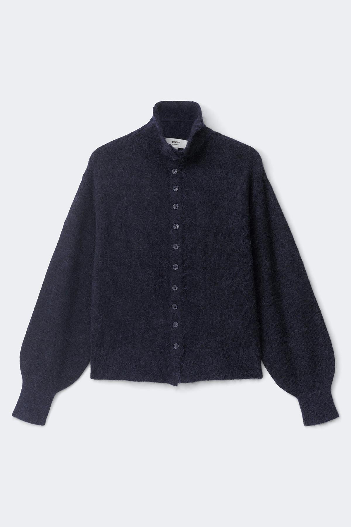 Alpaca funnel knitted cardigan - Navy blazer