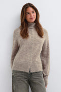 Alpaca funnel knitted cardigan - Marron clair