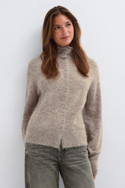 Alpaca funnel knitted cardigan