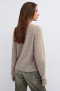 Alpaca funnel knitted cardigan - Marron clair