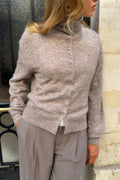 Alpaca funnel knitted cardigan - Marron clair