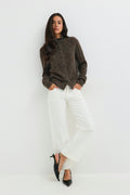Alpaca funnel knitted cardigan - Brown melange
