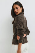 Alpaca funnel knitted cardigan - Brown melange