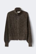 Alpaca funnel knitted cardigan - Brown melange