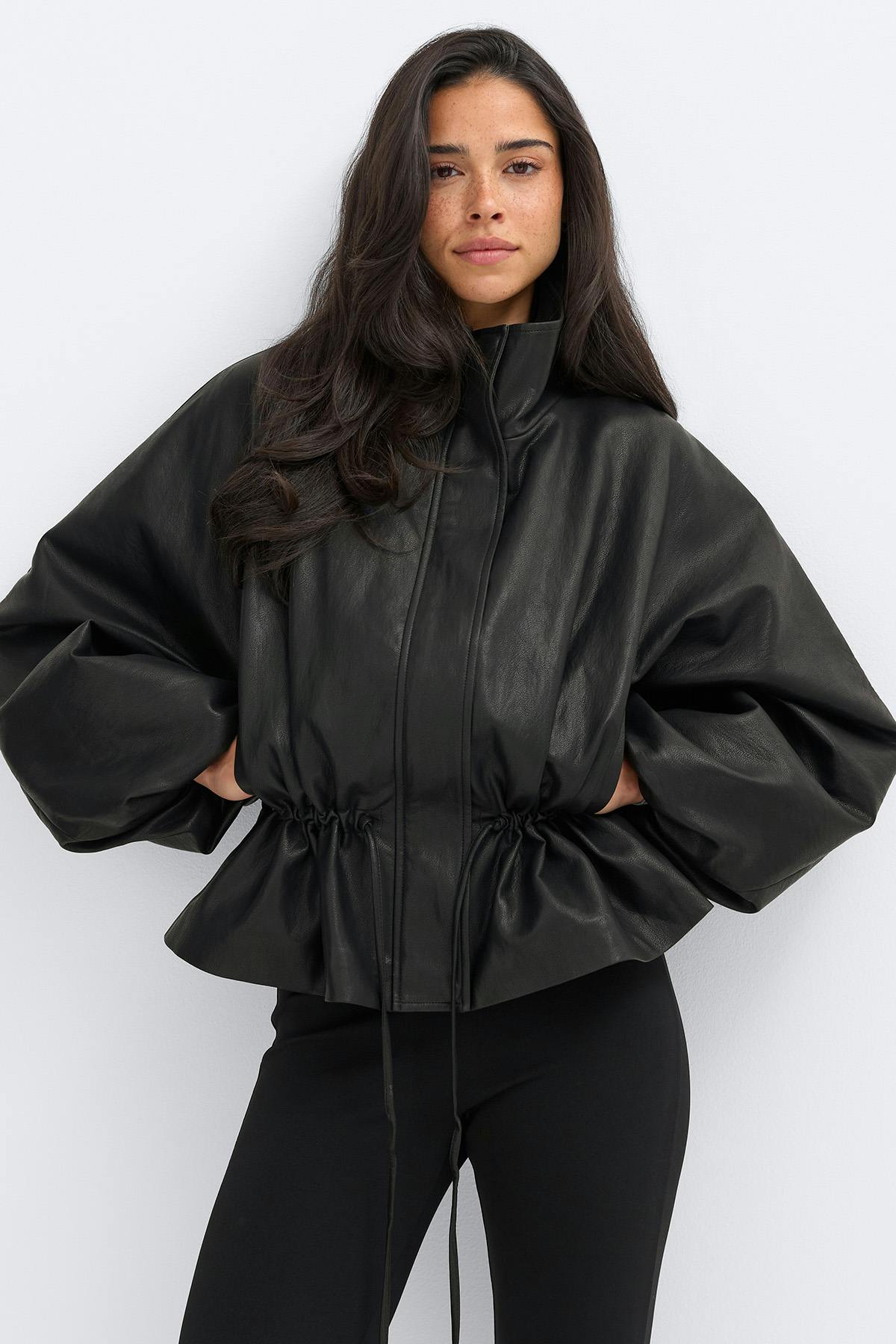 Frill pu jacket - Deep plum