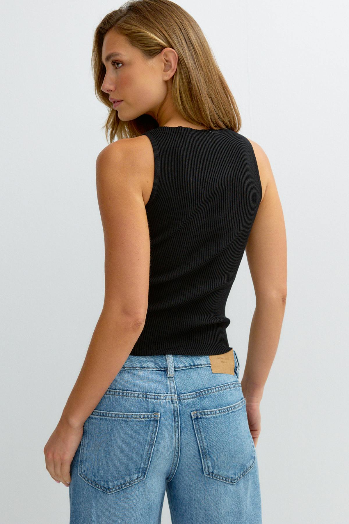 Knitted ribb singlet - Noir