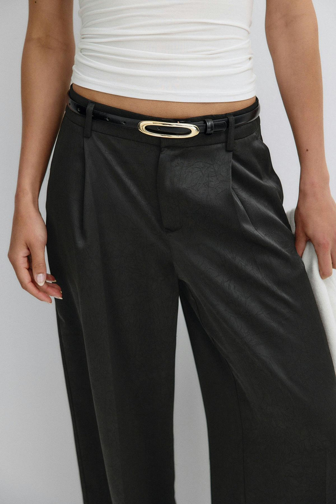 Slim buckle waist belt - Black/gold