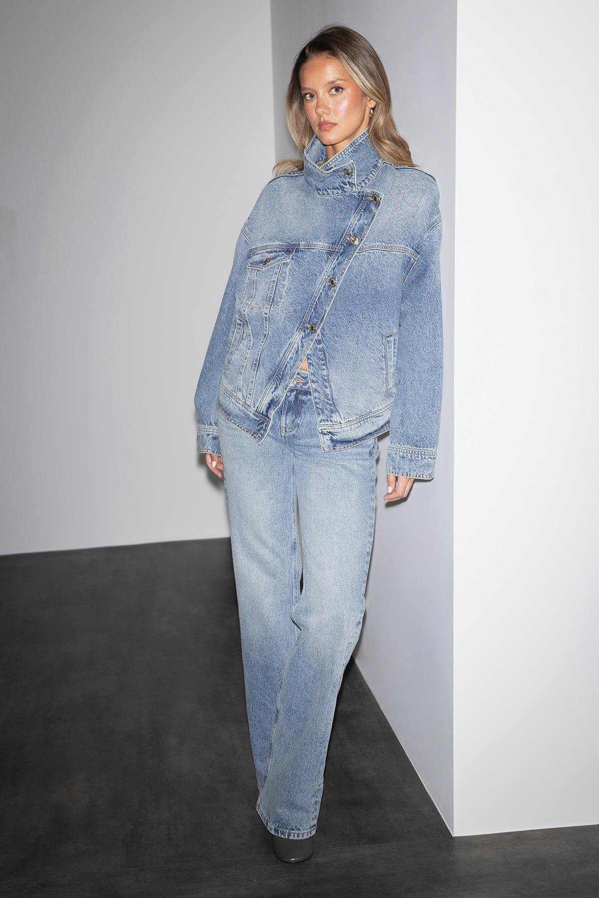 Asymmetric denim jacket - Bleu clair