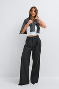 Edgy full length pleated pants - Grey stripe
