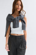 Edgy full length pleated pants - Grey stripe