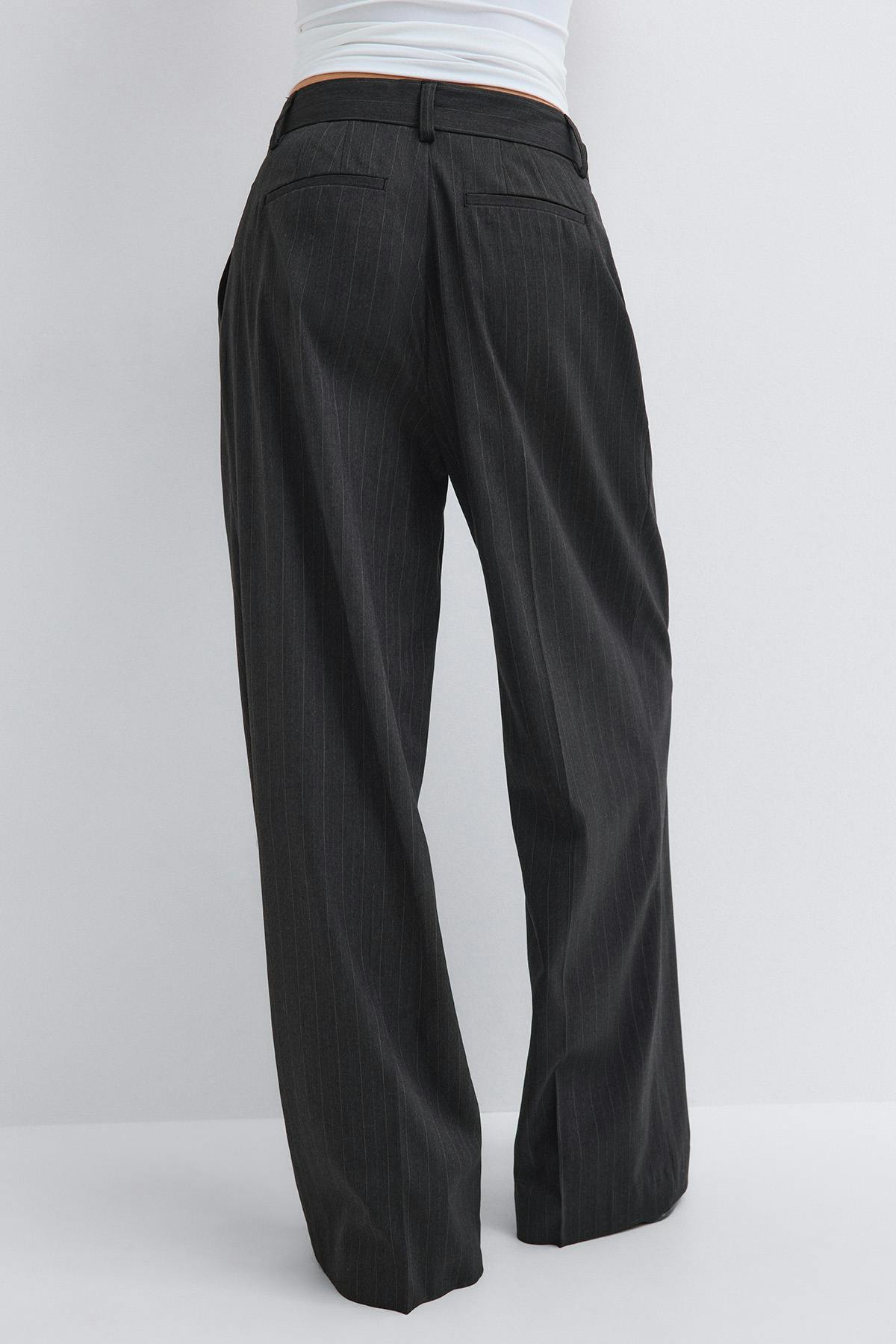 Edgy full length pleated pants - Grey stripe