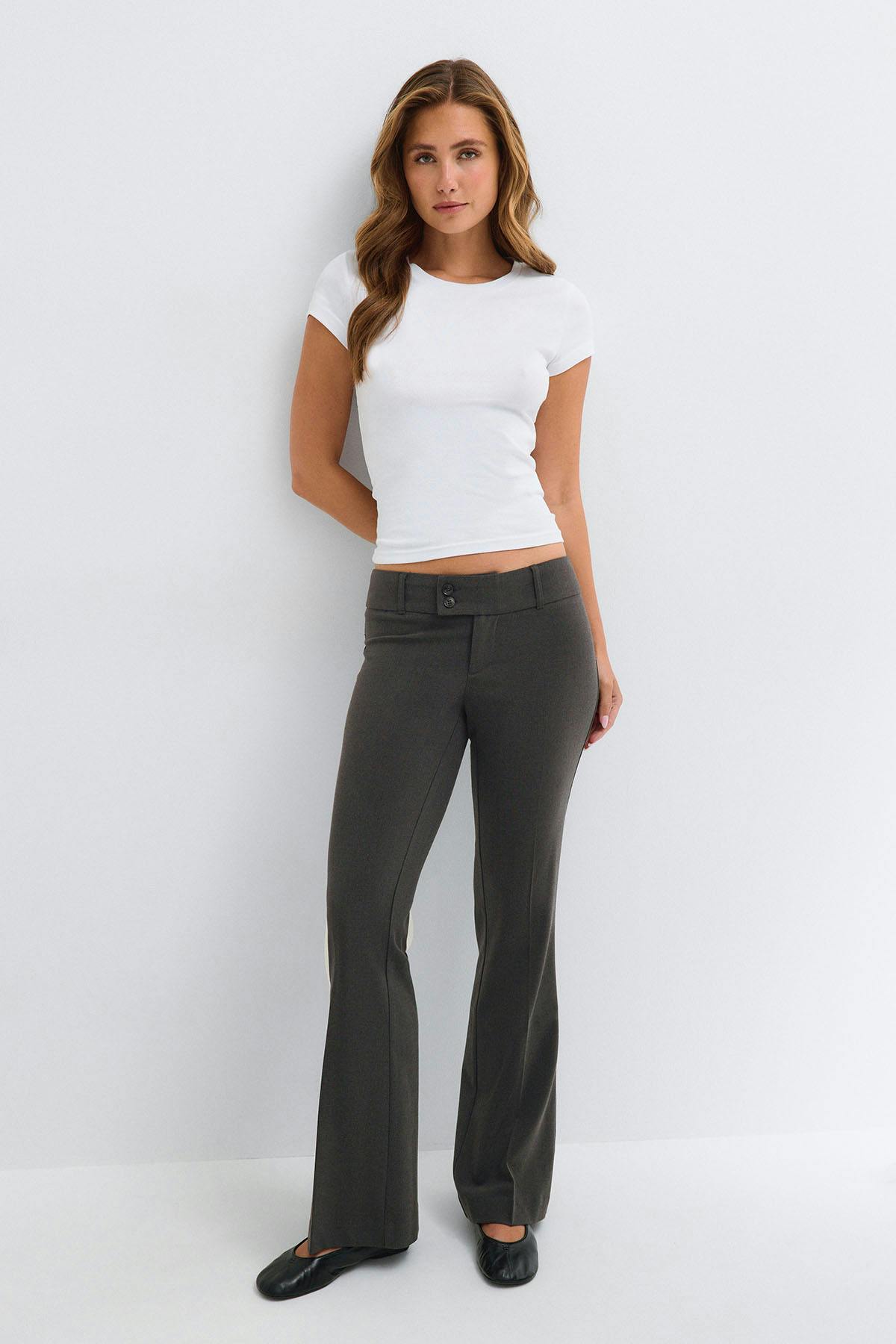 Sassy low bootcut trousers - Grey melange