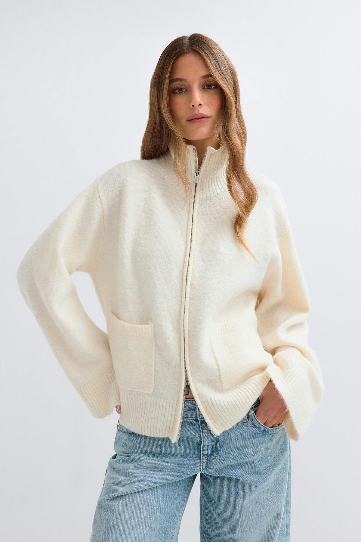 Double zip knitted cardigan - Vert foncé