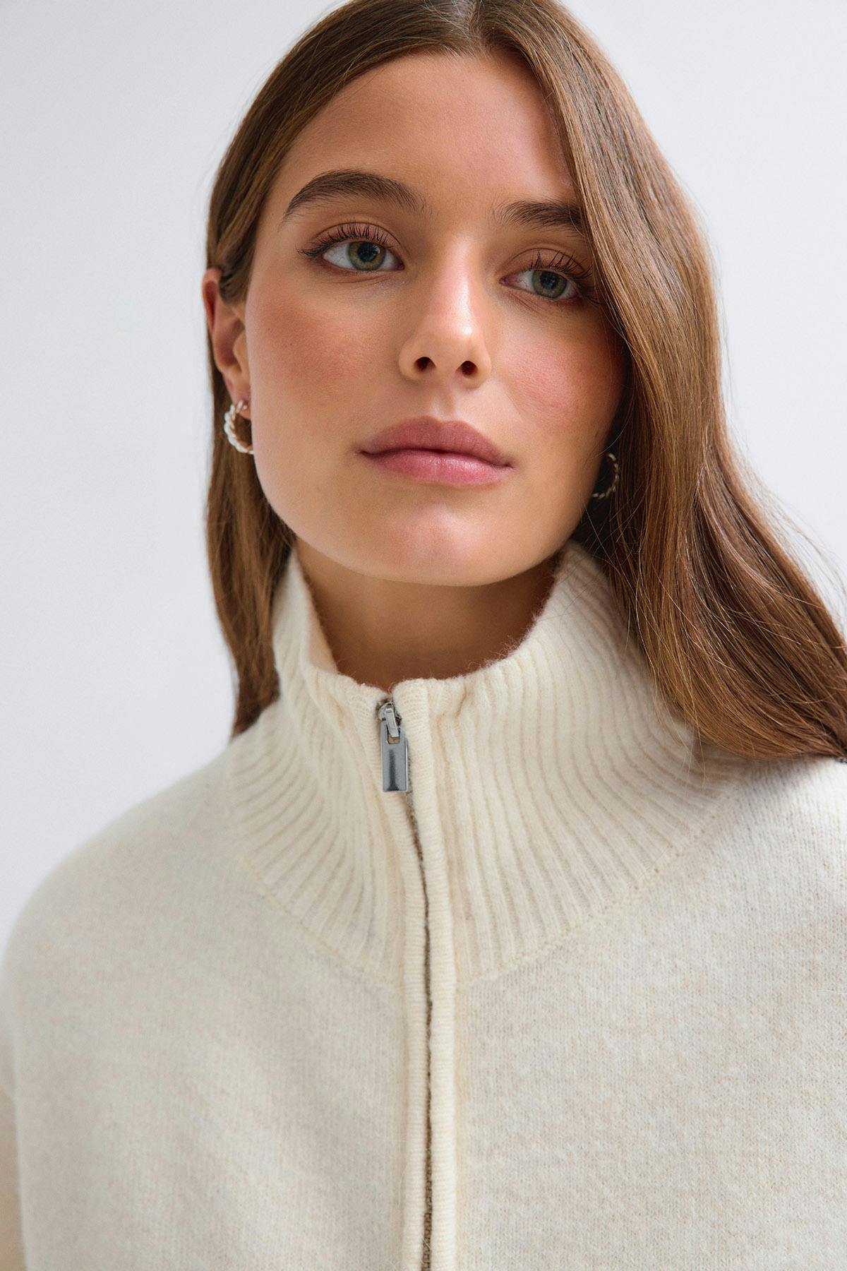 Double zip knitted cardigan - Vert foncé