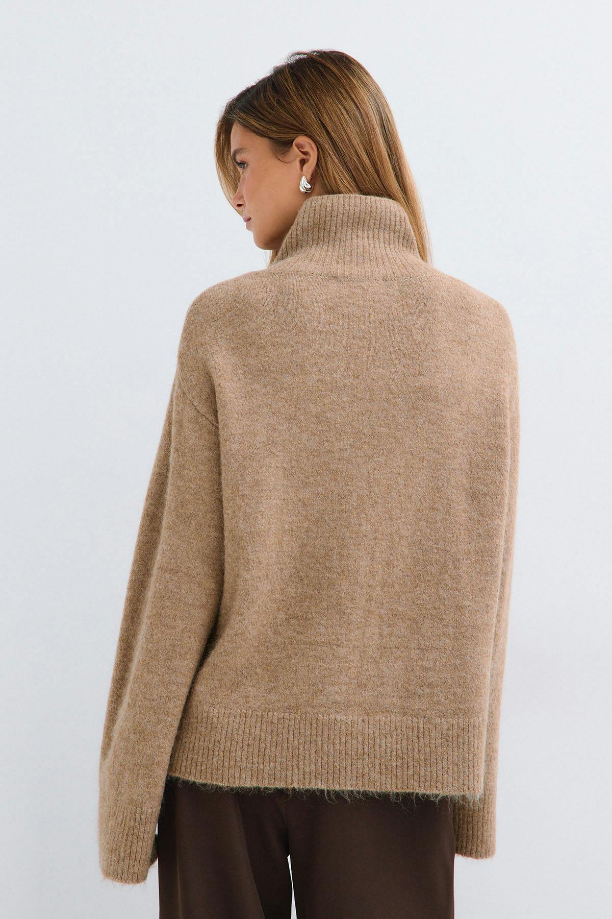 Double zip knitted cardigan - New camel