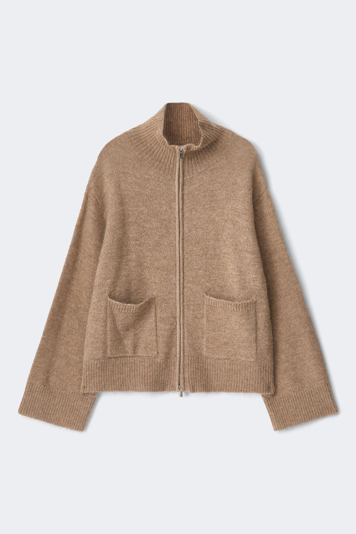 Double zip knitted cardigan - New camel