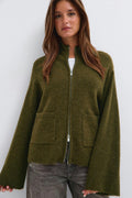 Double zip knitted cardigan - Chocolate brown