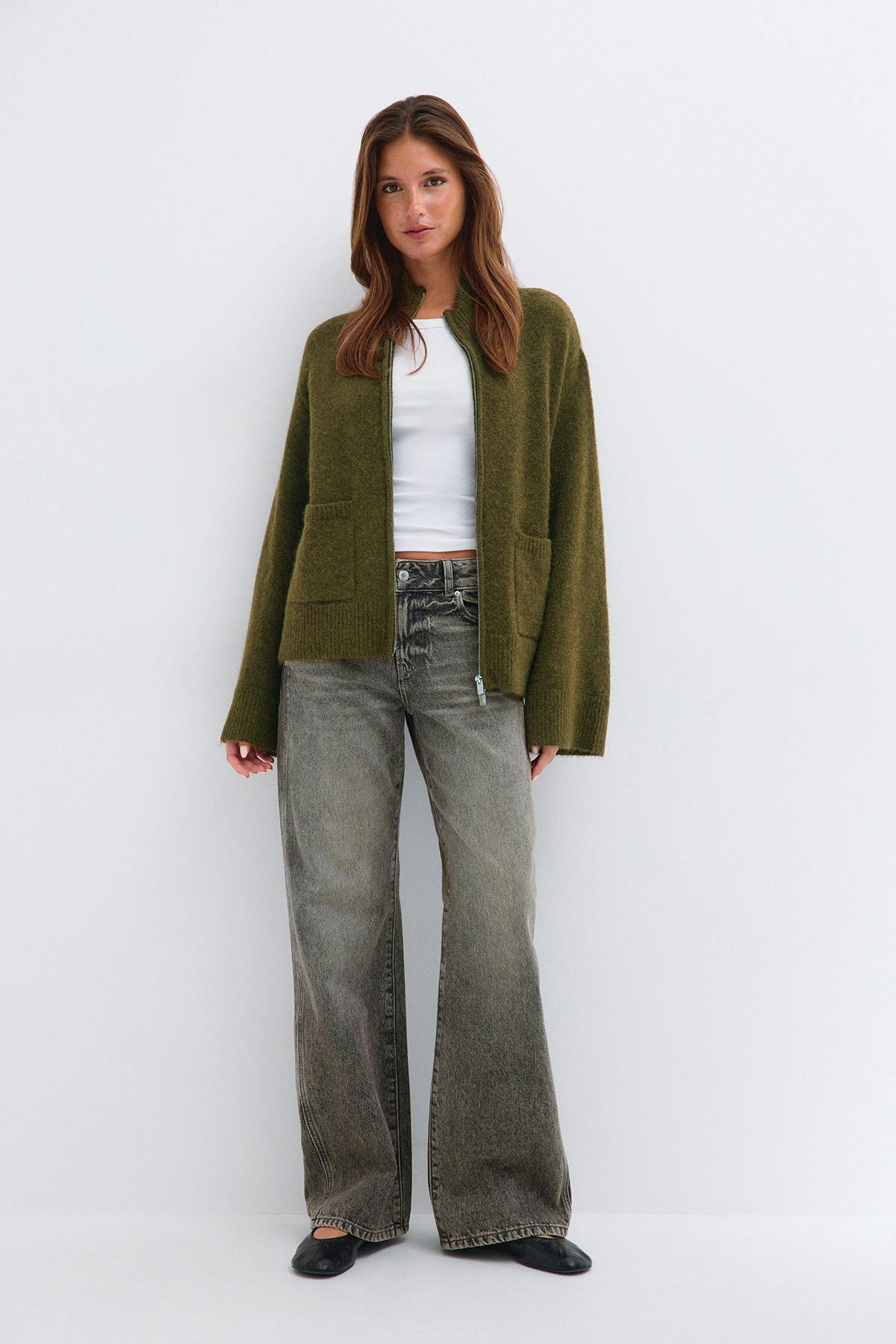 Double zip knitted cardigan - Chocolate brown